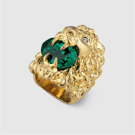 Gucci Anello testa di leone con cristallo